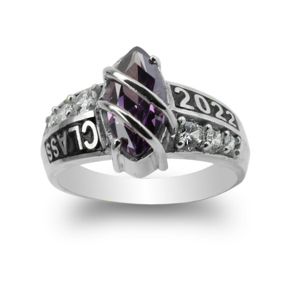JamesJenny White Gold Plated Amethyst Marquise CZ 2015 Graduation Ring Size 4-10